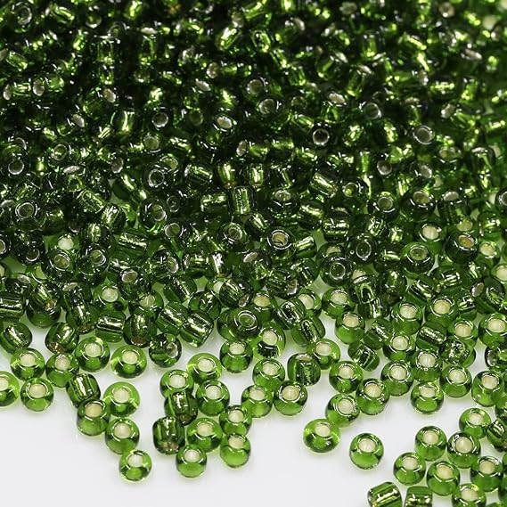Bala&Fillic Size 12/0 Glass Seed Beads Army Green Color 2mm Transparent Silver Lined Seed Beads for Making Bracelet Necklace and Jewelry About 10000pcs/110g (Army Green)
