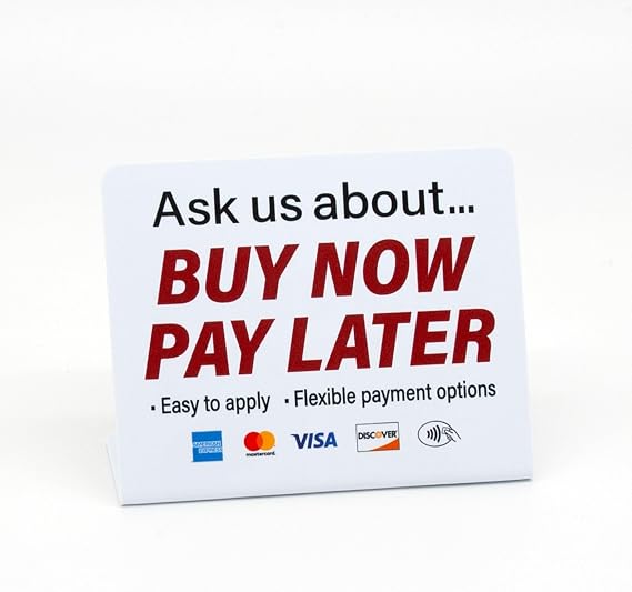 3pk Buy Now Pay Later Counter Sign with Credit Card Payment Options, Countertop Display, L Style