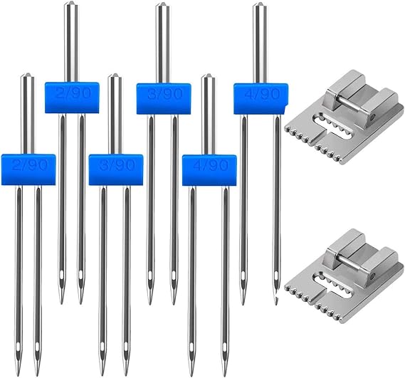 6Pack Twin Needle Double Needle with 2 PCS 9 Groove Pintuck Presser Foot 3 Size 2/90 3/90 4/90 by HOWRIN