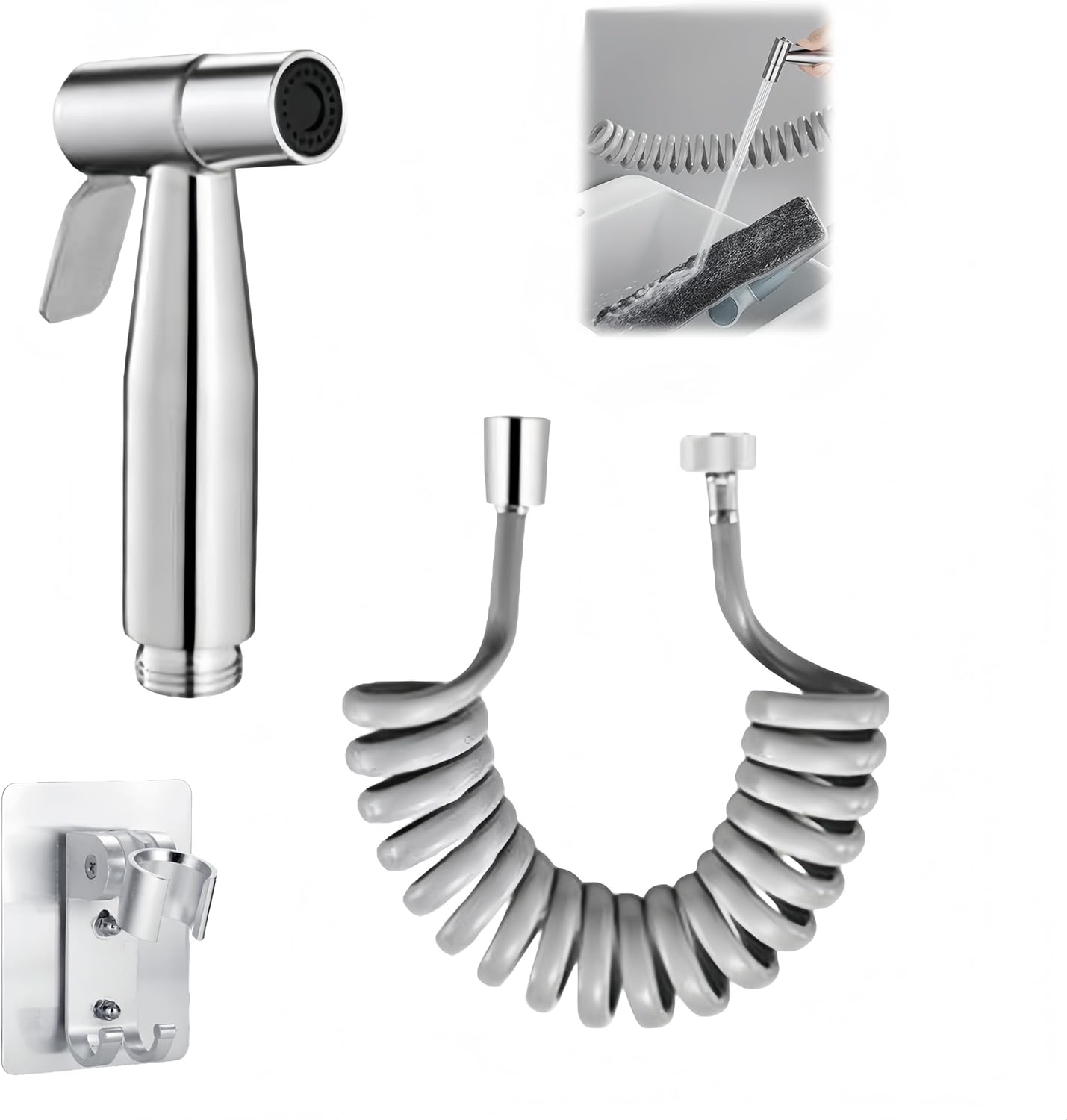 3 Stücke Set Edelstahl HandbrauseWaschbeckenbrauseHandbrause Bidet-Toilette Badezimmer-Bidet Aufsatz ToiletteWC Duschefür Badezimmer und Haustierduschen (Silber)