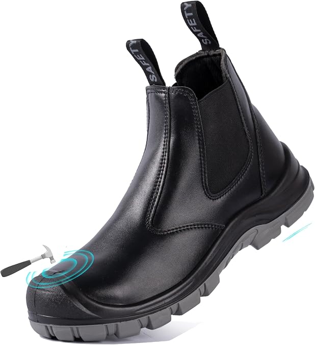 Steel Toe Work Boots for Men Slip on Chelsea Boot with Kevlar Anti-Puncture Sole, ASTM F 2412-24, Men's Industrial & Construction Shoes, Non-Slip Safety Shoes