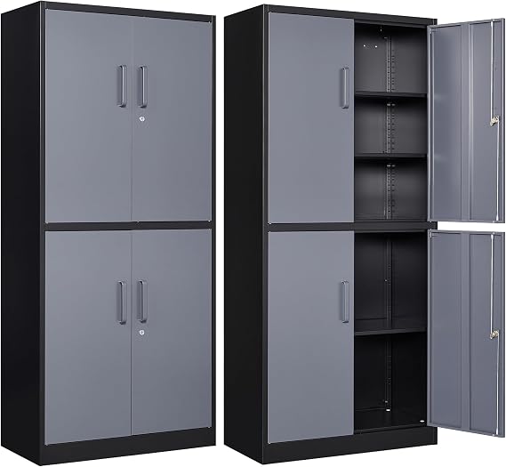 Letaya Metal Storage Cabinets with Lock Door and Shelves, Steel Garage Tool Cabinets for Home,Office, Warehouse,Lockers(71"-Black Gray)