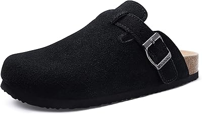 Genuine Suede Clogs for Women Men Soft Cork Footbed Leather Mules Comfort Potato Shoes with Arch Support