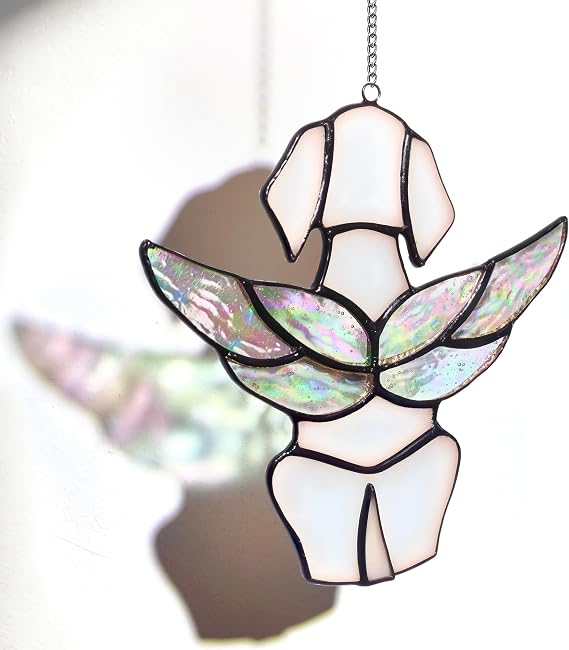 Rainbow Bridge Stained Glass Angel Suncatcher - Dog Memorial Gift