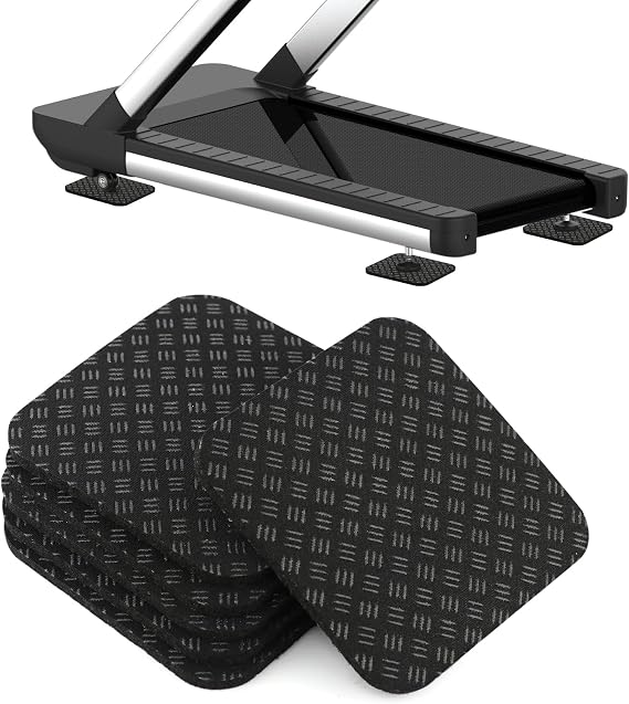 6PCS Treadmill Mat Pads with Storage Bag,4" x 4" Double-Sided Non-Slip Exercise Equipment Mat,High Density Silicone Anti-Vibration Pads for Treadmill, Walking Pad, Exercise Bike