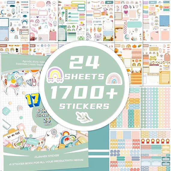 24 Blatt/1700+ Planer Aufkleber für Monatsplaner Monthly Planner Stickers Bullet Journal Sticker Scrapbooking Stickers Zubehör für Kalender Journal Tagebuch Arbeit Planung Budget