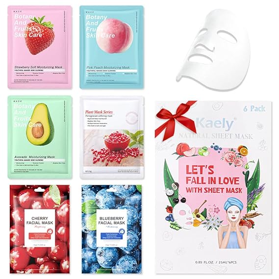 6 Pack Variety Face Masks for Kids, Kids Face Mask Spa Day Kit Supplies, Spa Party Favors for Teens Girls Women, Sheet Facial Mask Skincare Gifts Set, Hydrating Nourish for All Skin Types, 05