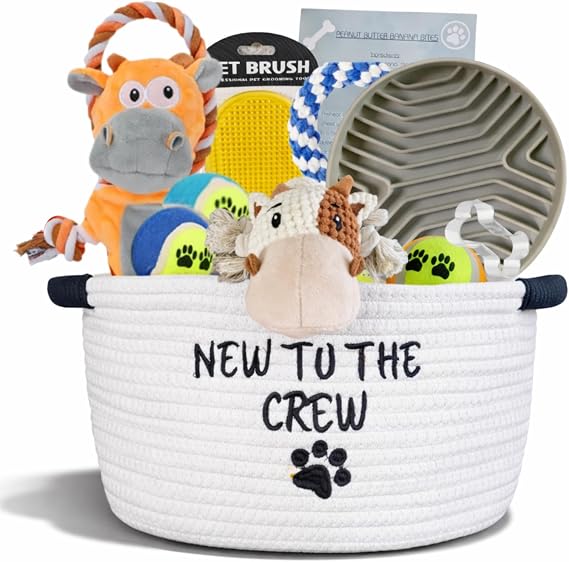 New Puppy Gift Basket - Premium Starter Kit and Dog Gift Basket | Includes Dog Toys - Perfect Doggie Birthday Gifts - Puppy Necessities with Pet Toy Basket