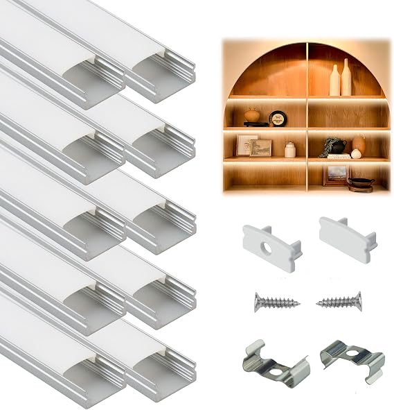 Muzata 10Pack 6.6FT Silver LED Strip Channel with Milky Diffuser U1SW WW | 17x7mm LED Aluminum Channel, Fits LED Strips Up to 12mm, LED Strip Light Diffuser, Smooth Light Output, Linear Lighting