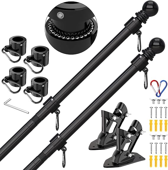 ZMTECH Flag Pole Kit, 6FT Wall Mounted Flagpole with Bracket for Wall, Stainless Steel Tangle Free Flag Pole Holder for House(Without Flag, Set of 2,
