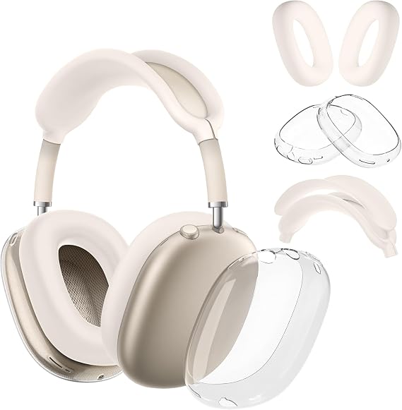4 in 1 Case Cover Compatible with AirPods Max 21 HeadbandEar CupsEar Pads Cover, All-Round Protection Soft Silicone and Clear TPU Headphone Case for AirPods Max 2 - Starlight