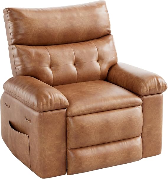 Recliner Chair,PU Leather Power Recliner Chair for Adults,Rocking Recliner with Heat and Massage,Single Sofa Seat for Living Room,Home Theater Seating Lounge Chair,Retro Brown