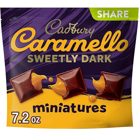 CADBURY CARAMELLO Sweetly Dark Chocolate Caramel Miniature Candy, 7.2 oz | Dark chocolate and caramel miniatures in a share pack for candy dishes, gifting and sweet snacking.