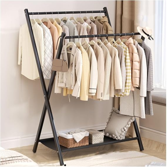 Bedside clothes hanger floor-standing clothes hanger bedroom bedside temporary clothing storage rack home coat rack(Black)