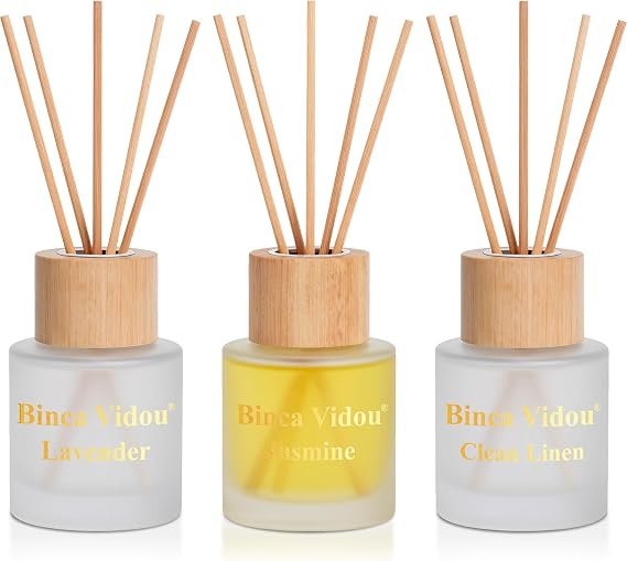 Reed Diffuser Set, Binca Vidou Lavender Linen Jasmine Natural Scent 1.69oz