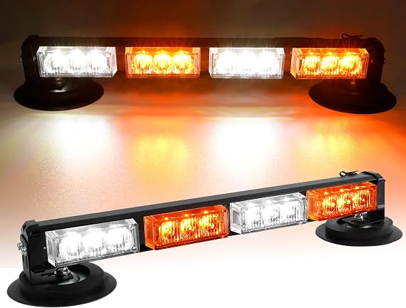 14.2'' Amber White Wireless LED Rooftop Strobe Beacon Light Bar Rechargeable LED Emergency Hazard Warning Lights with Magnetic Base,17 Flashing Modes Strobe Light Bar for 12/24V Car,Truck