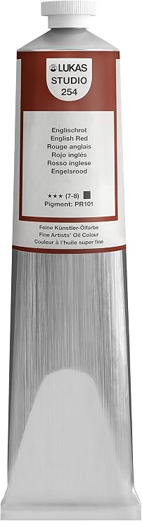 Lukas Studio Artist Oil Color Paints - High-pigment oil paint made with natural binder for artist, painting, more! - [English Red - 200 mL]