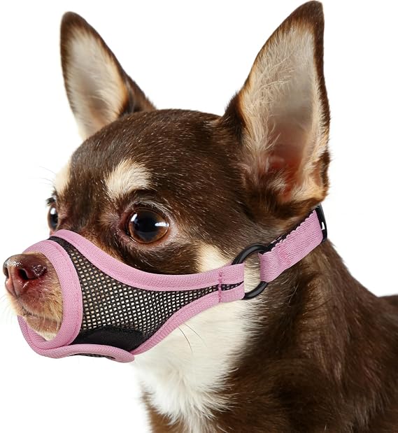Mayerzon Mesh Dog Muzzle, Adjustable Muzzle for Small Short Snouted Dogs