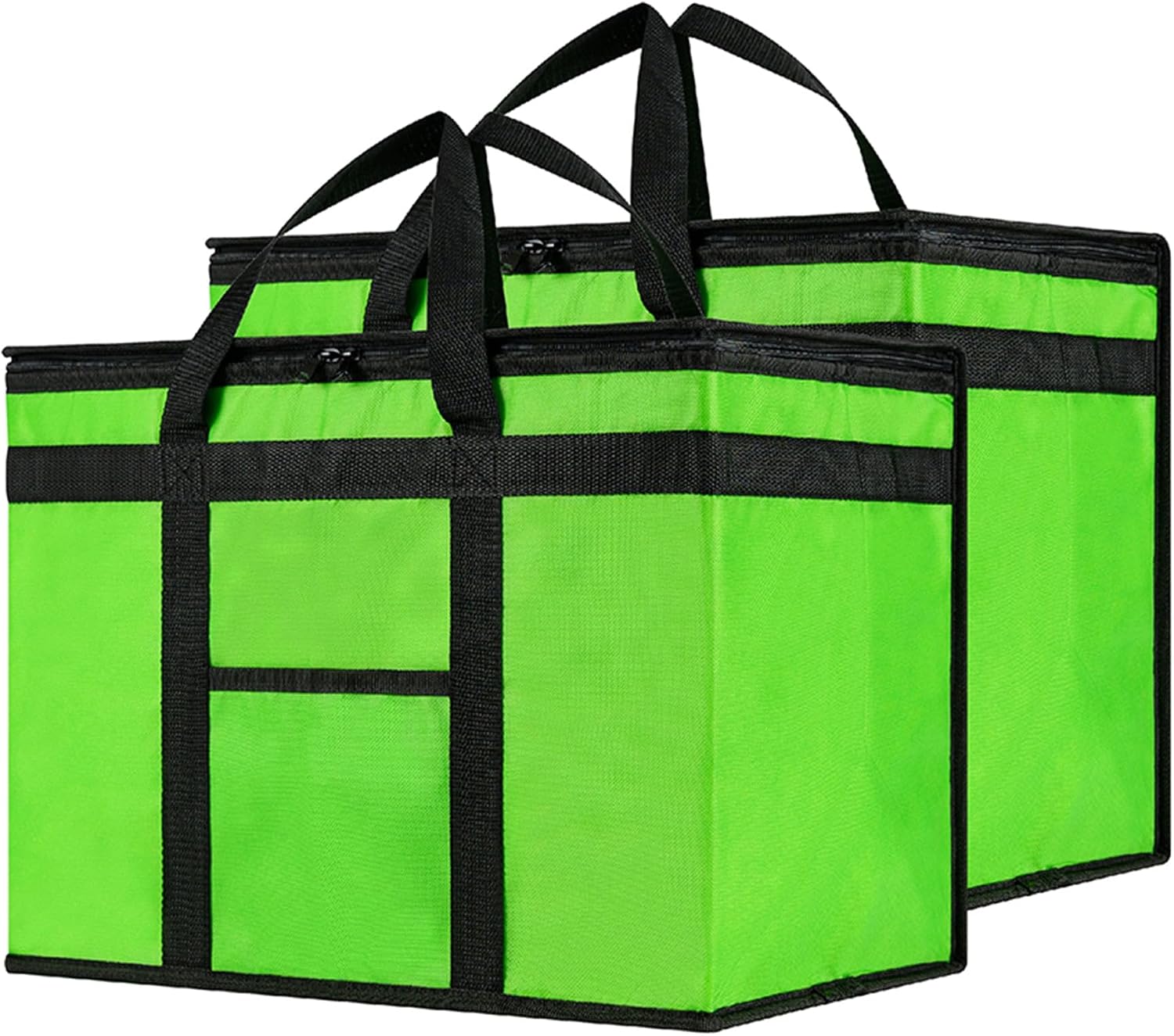 NZ home Insulated Food Delivery Bag (XL Plus) Thermal Bag, Cooler Bag for Grocery Shopping, Hot & Frozen Food Takeaway, Reusable, Foldable & Heavy Duty (2 Pack, Green)
