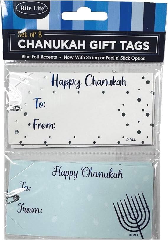 Rite Lite Chanukah Gift Tags, Silver Foil & Hologram Printing, 8 Pack Hanukkah
