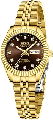 NIBOSI Watches for Women Analog Quartz Stainless Steel Dial with Day Date Luminous Waterproof Dainty Classic Luxury Diamond Elegant Dress Womens Watch for Small Wrists