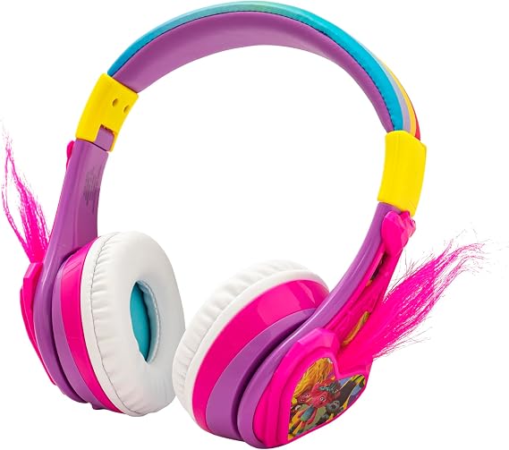 eKids Trolls Band Together Bluetooth Headphones for Kids, Wireless Headphones with Microphone Includes Aux Cord, Volume Reduced Kids Foldable Earphones for School, Home, or Travel