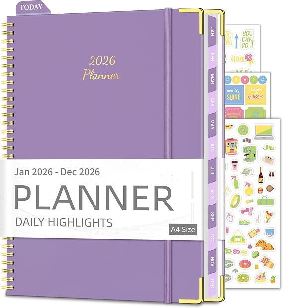 Daily Planner 2026 (8.5" x 11") - Weekly & Monthly Planner (Jan. 2026 - Dec. 2026), Column View Calendar Organizers, Hardcover Agenda Book with Tabs for Office & School, Purple