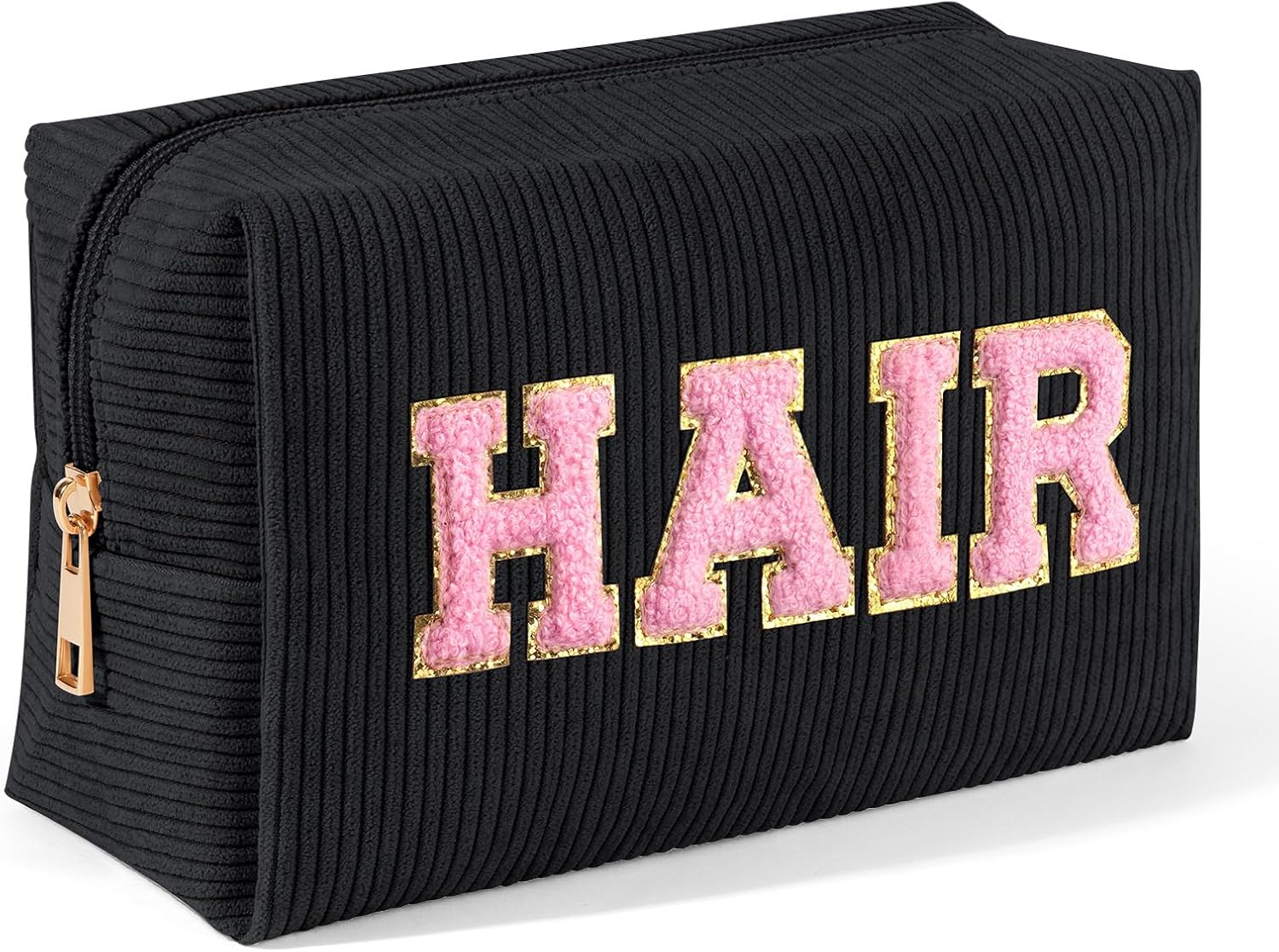 MAGEFY Small Makeup Bag for Purse Corduroy Makeup Bag for Women Makeup Pouch with Compartments Black, HAIR