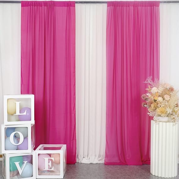DUOBAO Hot Pink Sheer Curtains 120 Inch Long 2 Panels, Chiffon Backdrop | Chiffon Fabric with Elegant Drape, Wrinkle-Resistant, 4" Rod Pocket, for Wedding Birthday Photo Booth Decor
