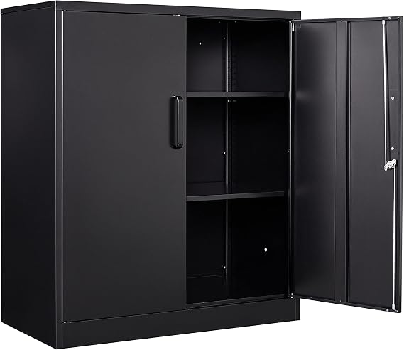 Yizosh Metal Garage Storage Cabinet with 2 Doors and 2 Adjustable Shelves - 35.5" Steel Lockable File Counter Cabinet for Home Office,Garage,Gym,School(Black)