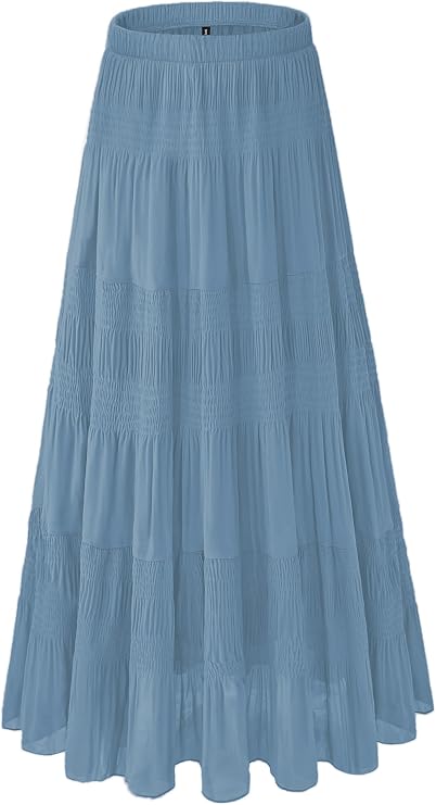 Women's Chiffon White Flowy Maxi Skirts Boho Summer Elastic Waisted Pleated A Line Long Skirt for Women 2026