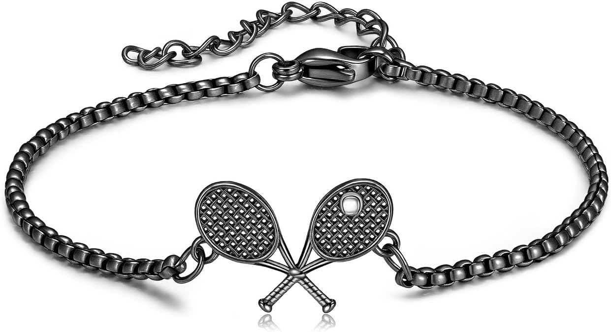 Tennis Racket Bracelet S925 Sterling Silver Sport Tennis Bracelet Sport Jewelry Gifts for Men Women Tennis Lover