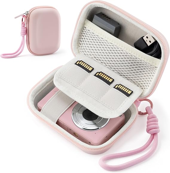 Camera Case for Digital Camera CAMKORY DC403 FHD 1080P/ KODAK PIXPRO FZ55/ FZ45, Small Travel Compact Camera Holder with Mesh Pocket for Accessories SD Card (Pink)