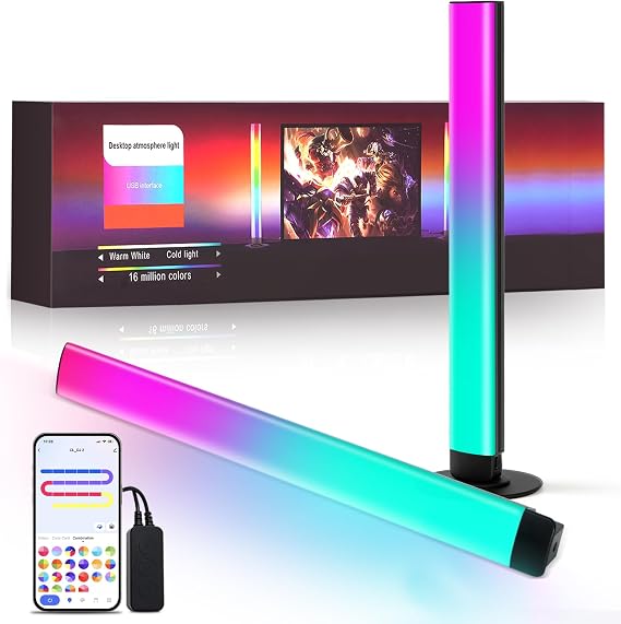 Smart RGB+IC LED Light Bars, 15 Inch Portable TV Backlight, Gaming Ambient Lighting, Color Changing Mood Light, APP Control, Voice Control, 44 Scene Mode, 16 Million Color, Music Sync, For TV, Monitor