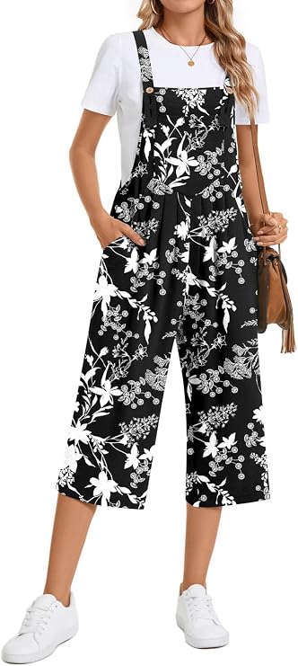 TAOHUADAO Womens Adjustable Jumpsuits Casual Wide Leg Overalls Summer Boho Sleeveless Loose Rompers with Pocket