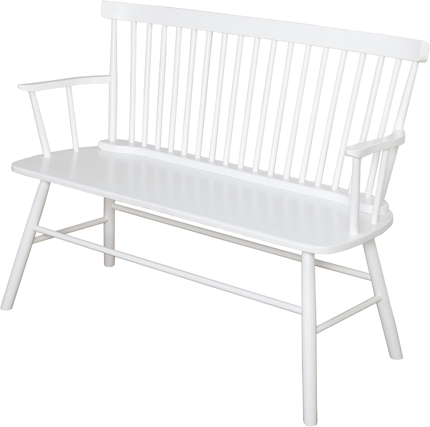 Target Marketing Systems Shelby Wooden Bench with Spindle Back and Arms, White