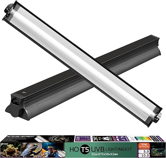T5 HO UVB Lighting Combo Kit, Reptile Light Fixture, 39W 5.0 UVB | Fluorescent Light Bulb, Tropical Light for Reptile and Amphibian, Basking Light for Bearded Dragon, High Output Natural Light