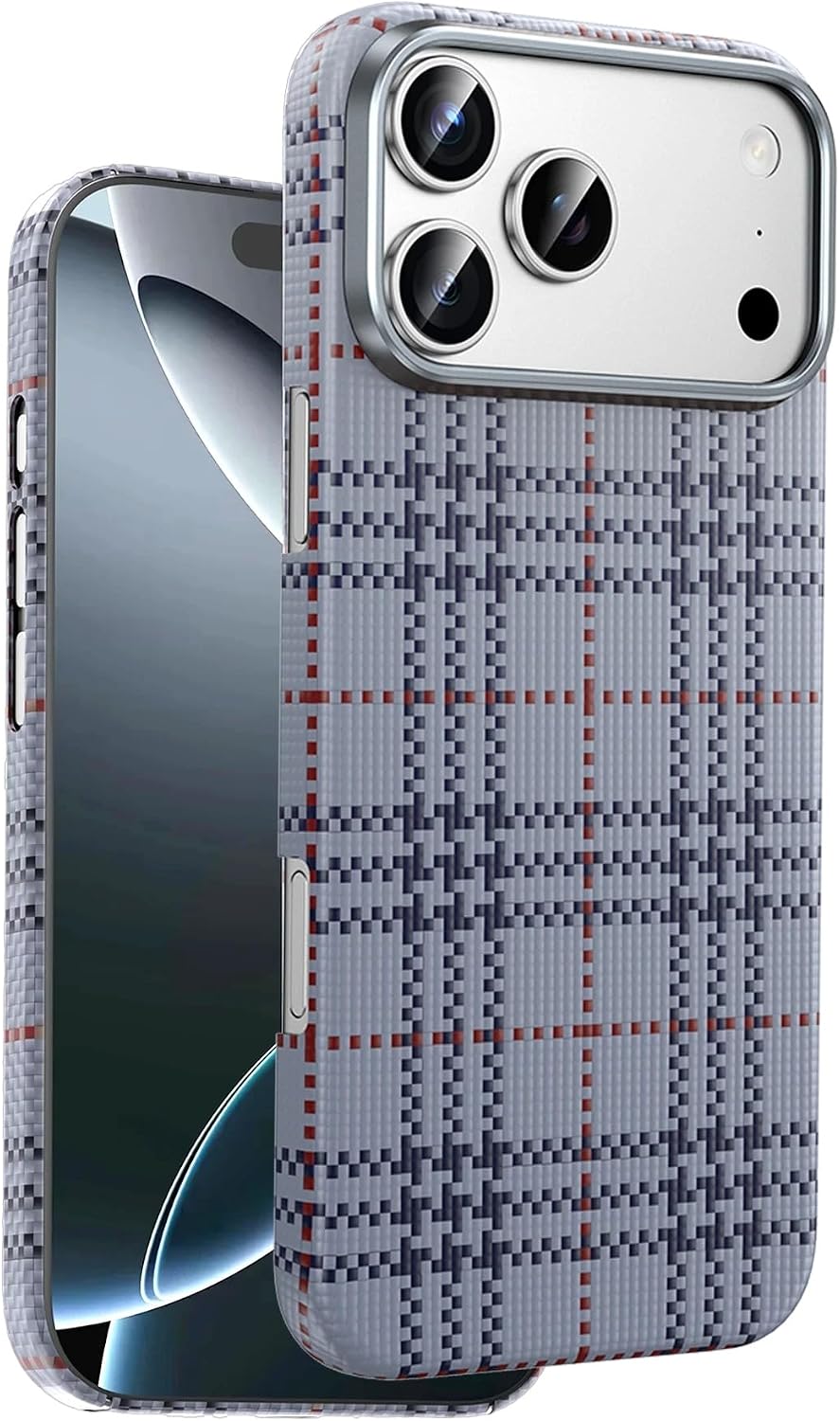 CONSTRAIN - iPhone 17 Pro Max ile uyumlu Kılıf Ultra Slim Kumaş Desenli Karbon Scots Kevlar Magsafe ile uyumlu Kapak