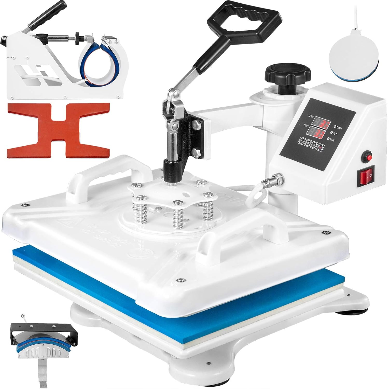 VEVOR 5 in 1 29 x 38 cm Heat Press Heat Press with Accurate Digital Timer & Temperature Control 360 Degrees White Heat Press Machine for Shoes T-Shirts Cups
