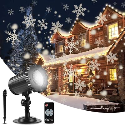 ALOVECO Christmas Snowflake Projector Lights, Rotating LED Snowfall Projection Lamp with Remote Control, Outdoor Waterproof Sparkling Decorative Lighting for Halloween Xmas Party Warm White 3000K