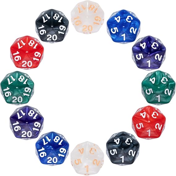 D20 Polyhedral Dice, 20 Sided DND Dice,22mm Large Pearl Mixed Color Dices Assortment D20 Dice,20 Sided Cube DND Dice Set for Dungeons and Dragons, RPG, MTG Table Games(6 Colours) (12 Pcs)