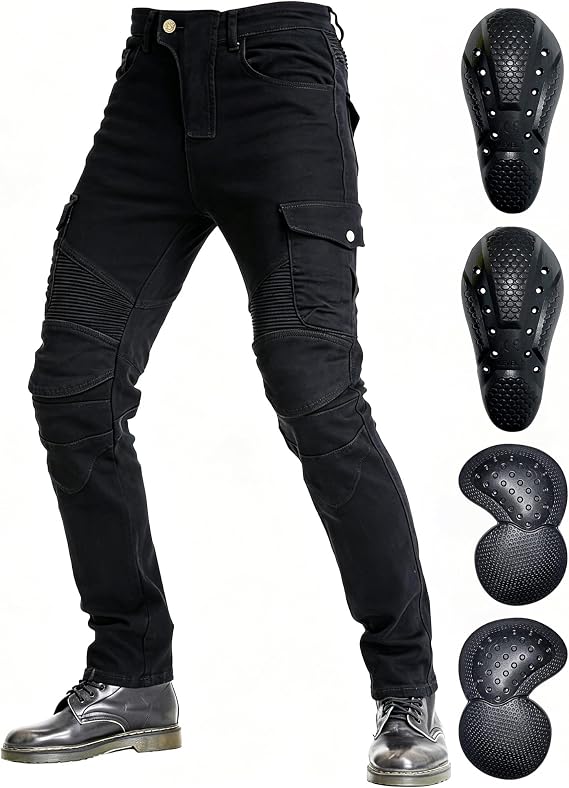 Motorcycle Pants & Jeans CE Level 2 Armor for Men & Women | EU EN1621-1 Detachable Pads, Durable Stretch Denim, All-season for MTB, ATV, Motocross,BMX,Dirt Bike,Road Racing