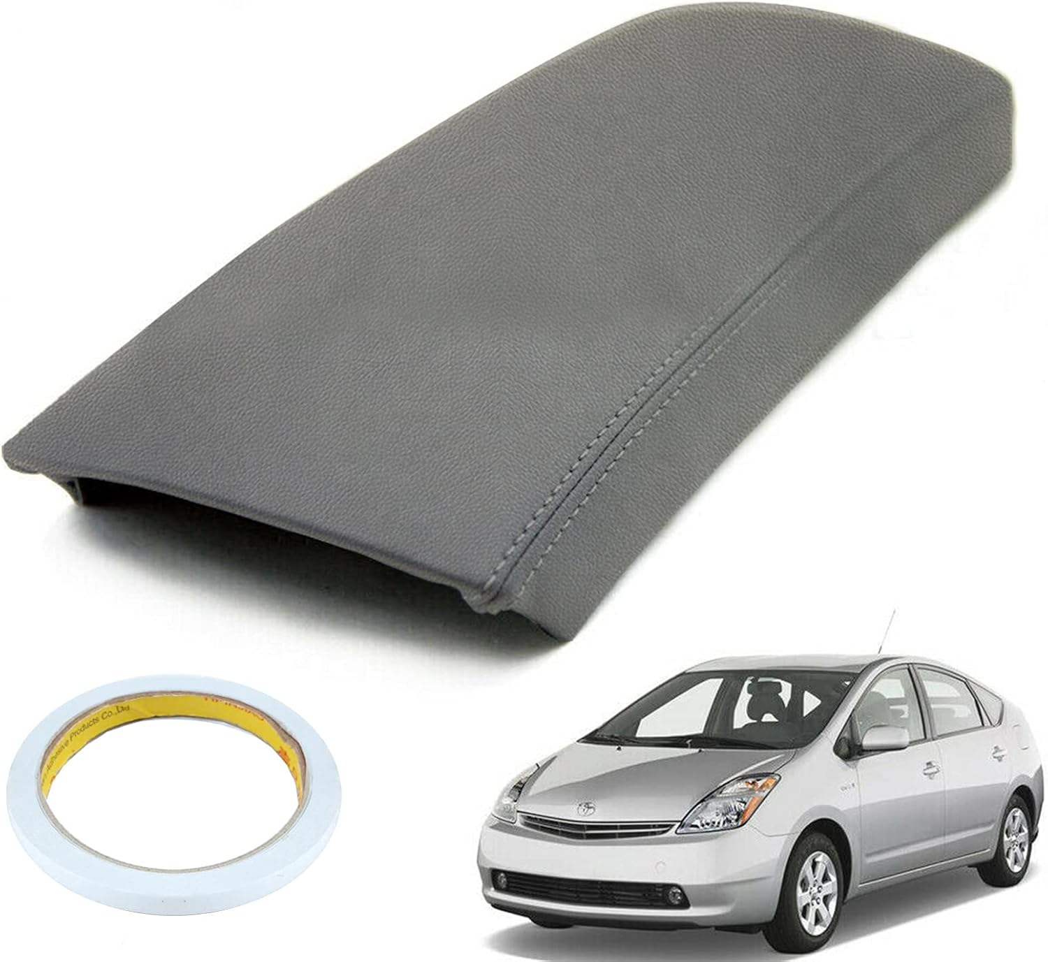 AUTOKAY Leather Console Lid Armrest Cover Skin Fits for Toyota Prius 2004-2009 - Gray