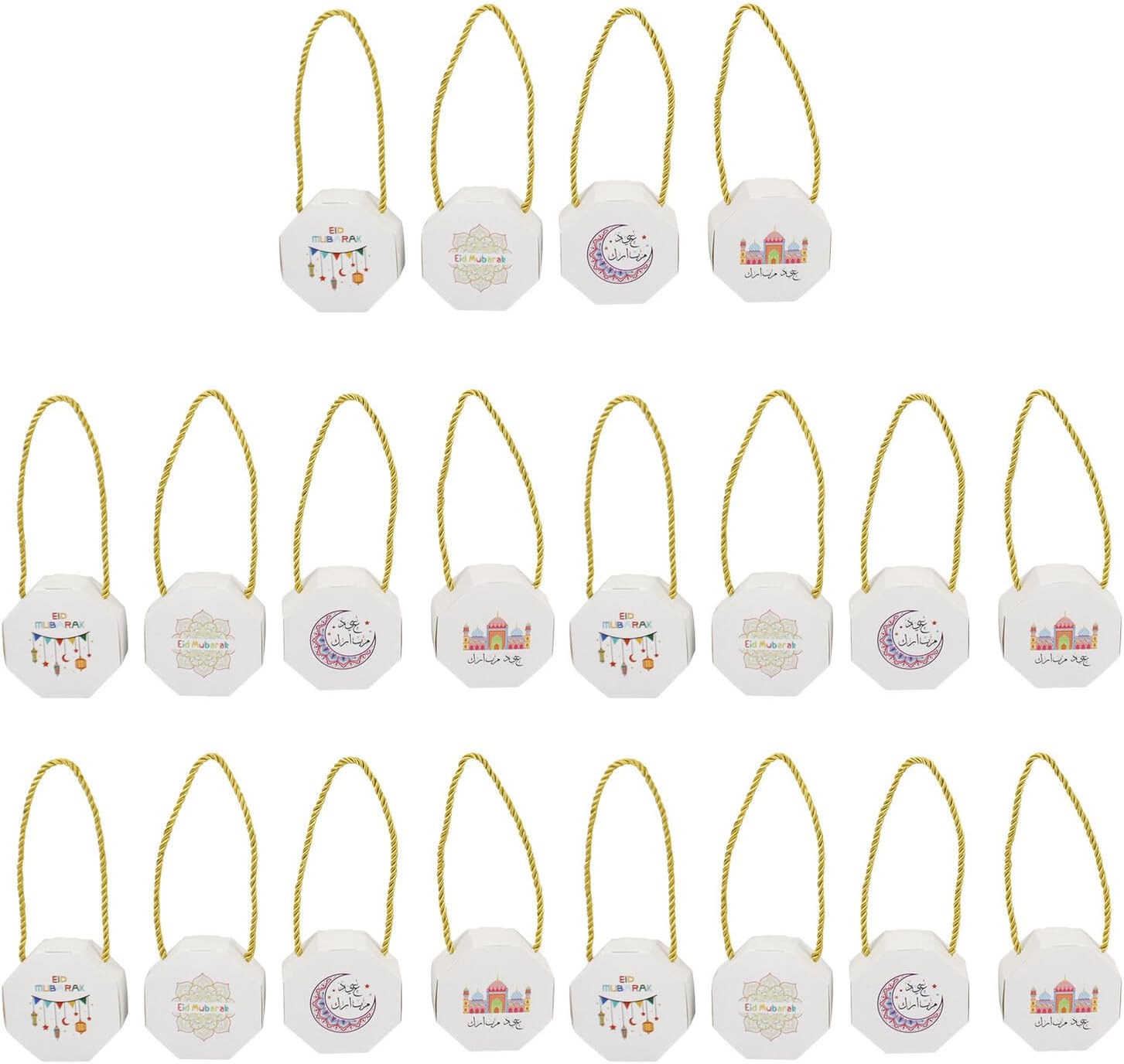 Beaupretty イード ムバラク パーティーボックス 20個セット 八角形スナックボックス 持ち運び可能な紙製キャンディーホルダー ラマダンお菓子