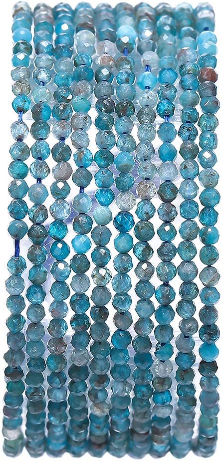 BEADIA Faceted Natural Apatite Stone Round Loose Semi Gemstone Beads for Jewelry Making 2-2.5mm 38cm