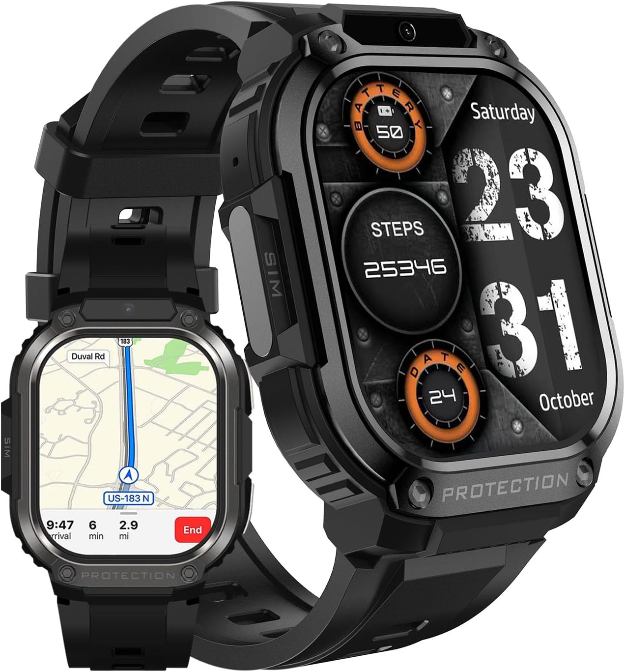 MIDDOW Military Smartwatch for Men 4G LTE  WiFi  GPS, 2.13 AMOLED Display Bluetooth Calls, 16GB Storage Extra-Large Battery, Fitness Tracker & Health Monitor, Compatible with iOS & Android