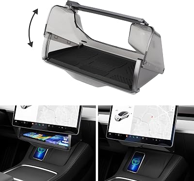 Under Screen Storage Organizer for 2016-2025 2026 Tesla Model YModel 3 Accessories Fit New Model Y JuniperModel 3 Highland, Hidden Center Console Organizer Tray with Anti-Slip Silicone Pad