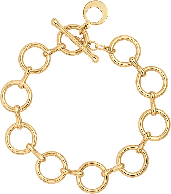 SOFYBJA 18k Gold Plated Personalized Chunky Cuban Oval Link Chain Bracelets for Men Toggle Rope Bracelet Jewelry for Women