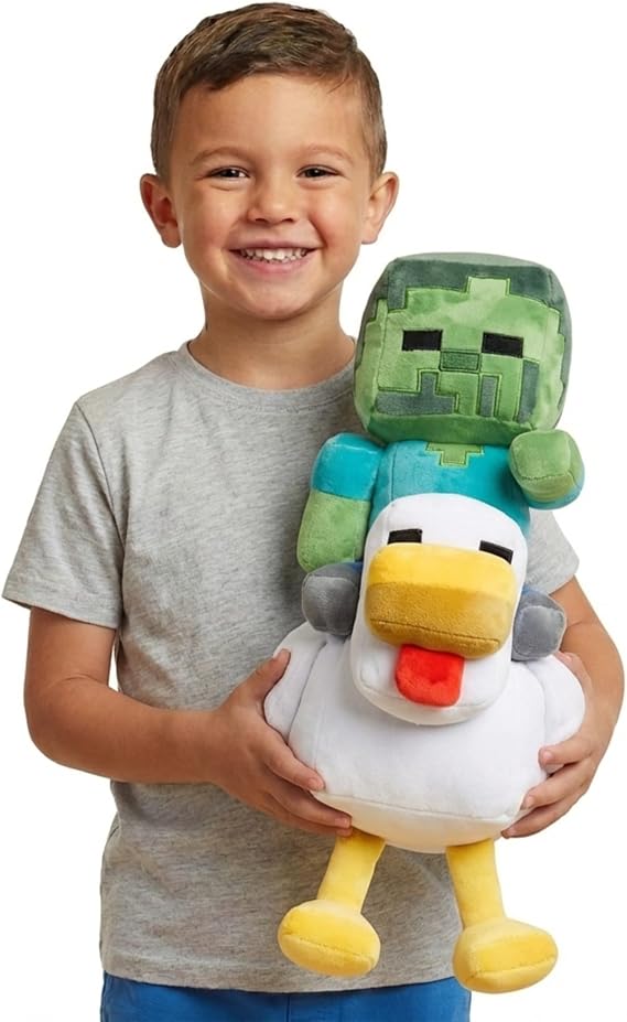 Jay Franco Minecraft Plush Pillow Buddy - Large 20 Inch Soft Plushie Stuffed Pillow, Gray - Chicken Jockey
