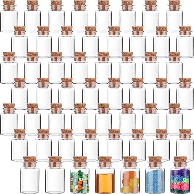 Bokon 50 Packs 10ml Mini Plastic Bottles with Corks Small Potion Bottles Tiny Clear Sand Art Jar Wishing Vial for Wedding Birthday Party Decoration DIY Crafts Gift 0.87 x 1.38 Inch